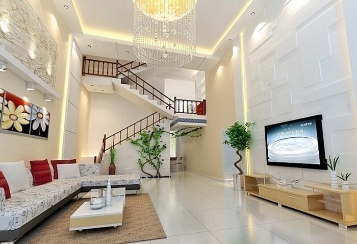 Thiết kế nội thất phòng khách đẹp có cầu thang